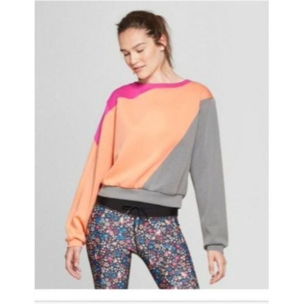 JoyLab Women's Color Block Sweatshirt Gypsy Pink Cantaloupe XS